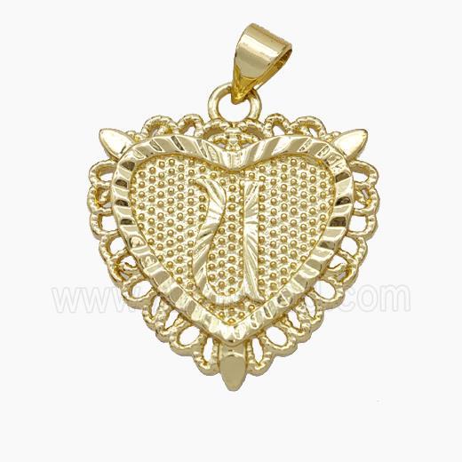 Copper Heart Pendant Letter-U Gold Plated