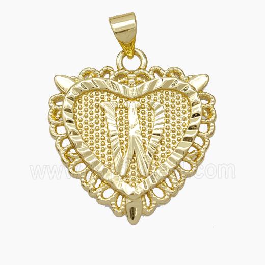 Copper Heart Pendant Letter-W Gold Plated