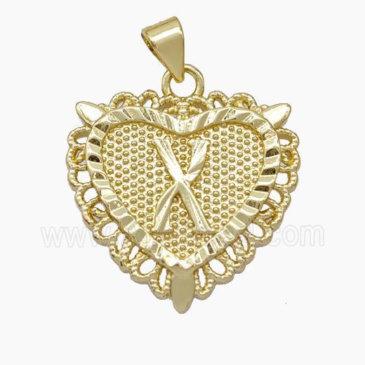 Copper Heart Pendant Letter-X Gold Plated