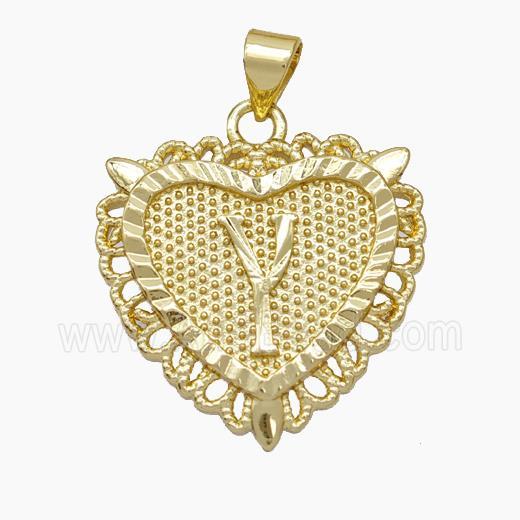 Copper Heart Pendant Letter-Y Gold Plated