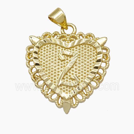 Copper Heart Pendant Letter-Z Gold Plated