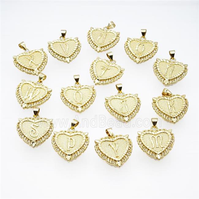 Copper Heart Letter Pendant Alphabet Gold Plated Mixed