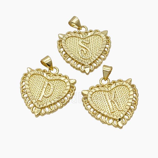 Copper Heart Letter Pendant Alphabet Gold Plated Mixed