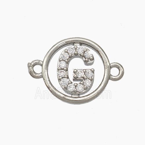 Copper Letter-G Connector Pave Zirconia Circle Platinum Plated