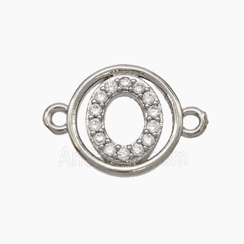 Copper Letter-O Connector Pave Zirconia Circle Platinum Plated