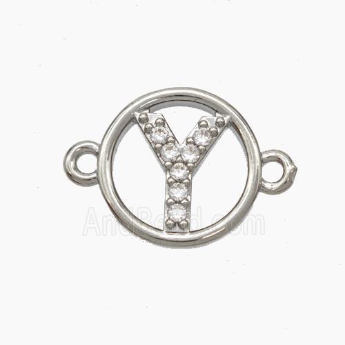 Copper Letter-Y Connector Pave Zirconia Circle Platinum Plated