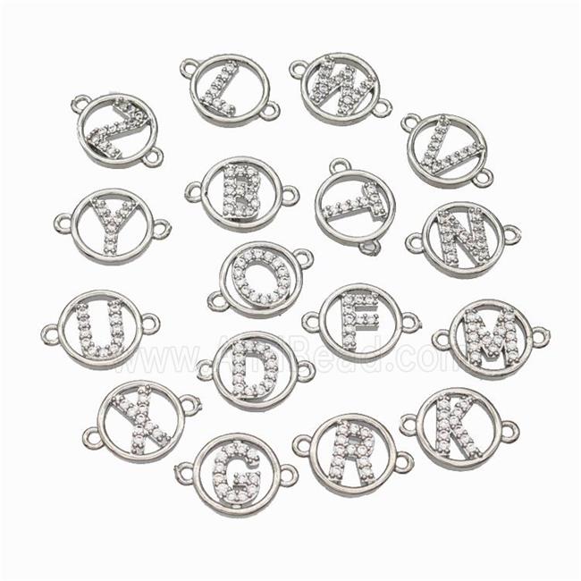 Copper Alphabet Connector Pave Zirconia Mix Letters Circle Platinum Plated