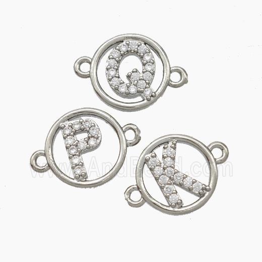 Copper Alphabet Connector Pave Zirconia Mix Letters Circle Platinum Plated