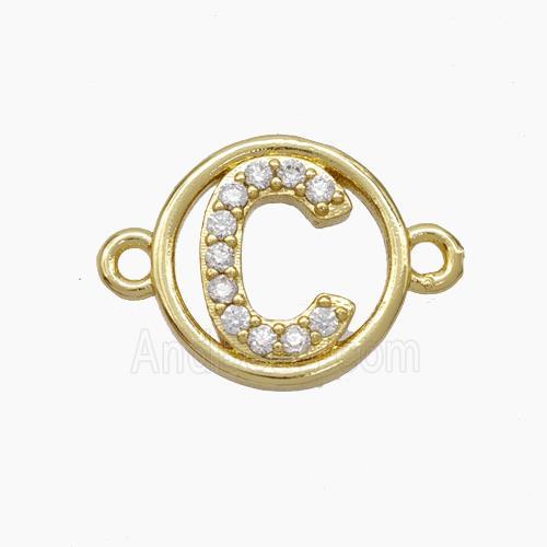 Copper Letter-C Connector Pave Zirconia Circle Gold Plated