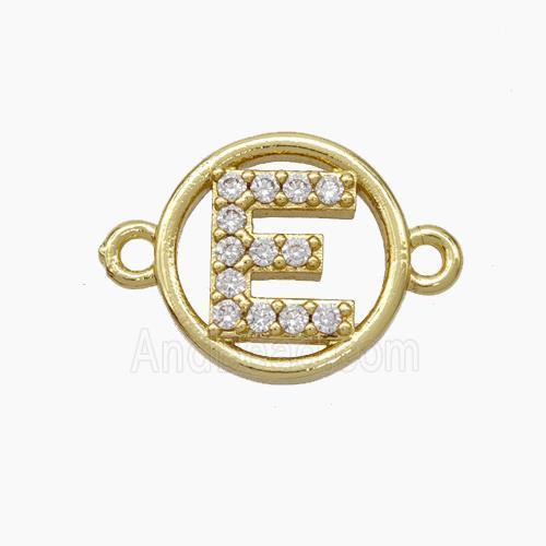 Copper Letter-E Connector Pave Zirconia Circle Gold Plated