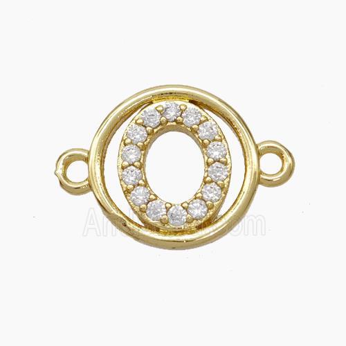 Copper Letter-O Connector Pave Zirconia Circle Gold Plated