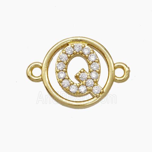 Copper Letter-Q Connector Pave Zirconia Circle Gold Plated