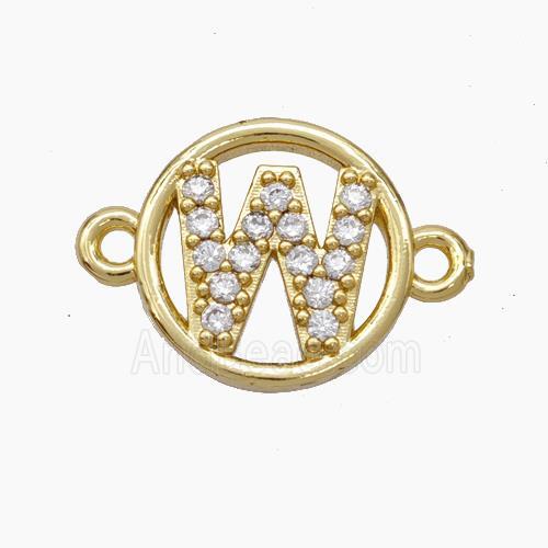 Copper Letter-W Connector Pave Zirconia Circle Gold Plated