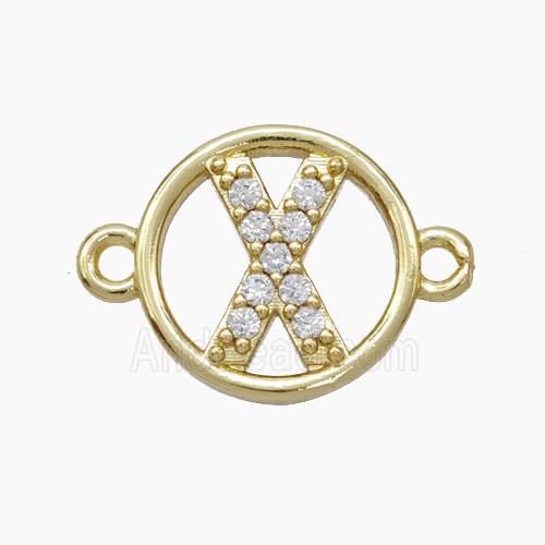 Copper Letter-X Connector Pave Zirconia Circle Gold Plated