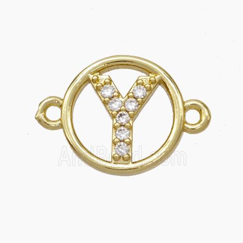 Copper Letter-Y Connector Pave Zirconia Circle Gold Plated