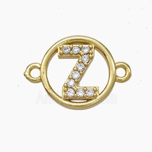 Copper Letter-Z Connector Pave Zirconia Circle Gold Plated