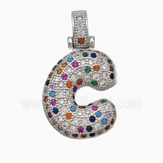 Copper Letter-C Pendant Micropave Zirconia Platinum Plated