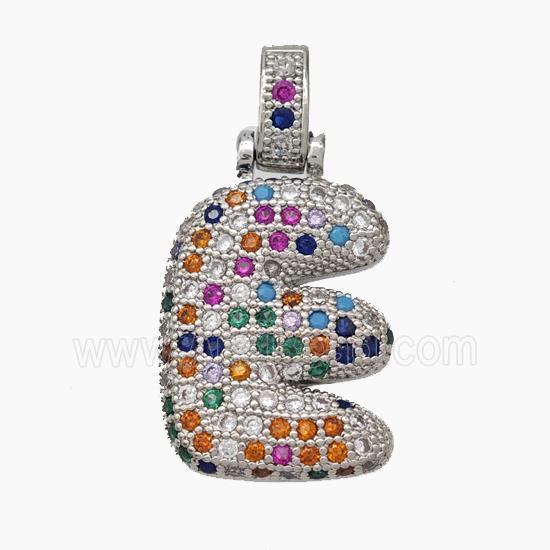Copper Letter-E Pendant Micropave Zirconia Platinum Plated