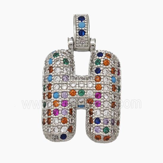Copper Letter-H Pendant Micropave Zirconia Platinum Plated