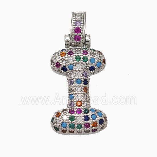 Copper Letter-I Pendant Micropave Zirconia Platinum Plated