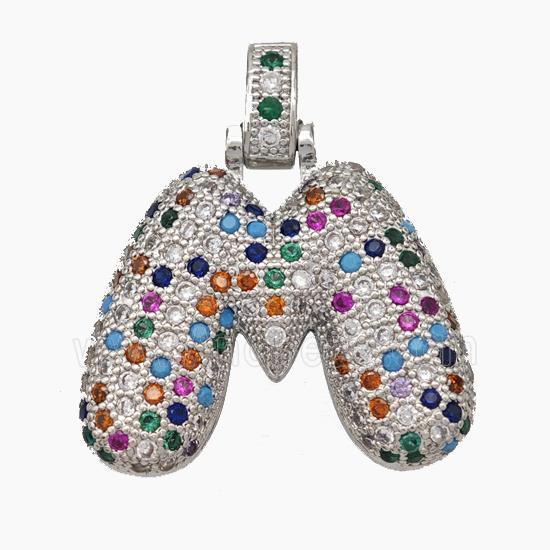 Copper Letter-M Pendant Micropave Zirconia Platinum Plated