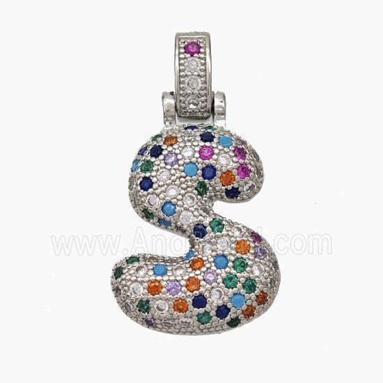 Copper Letter-S Pendant Micropave Zirconia Platinum Plated