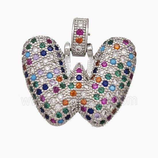 Copper Letter-W Pendant Micropave Zirconia Platinum Plated