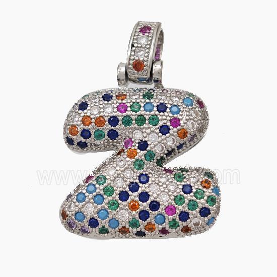 Copper Letter-Z Pendant Micropave Zirconia Platinum Plated