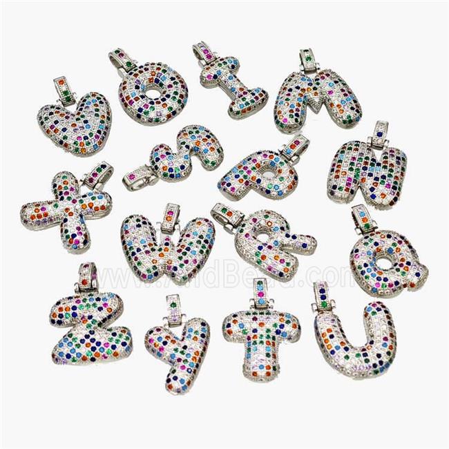 Copper Alphabet Pendant Micropave Zirconia Mix Letters Platinum Plated
