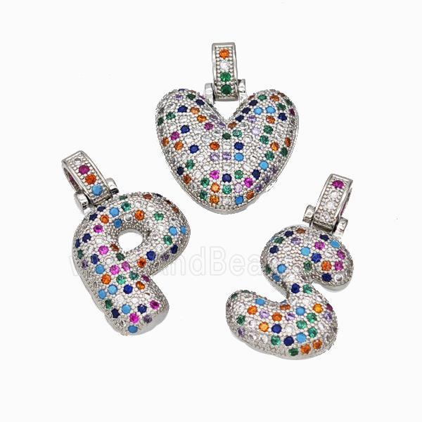 Copper Alphabet Pendant Micropave Zirconia Mix Letters Platinum Plated