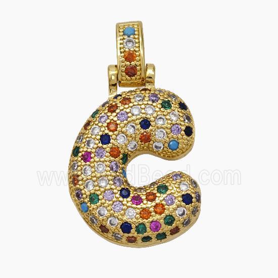 Copper Letter-C Pendant Micropave Zirconia Gold Plated