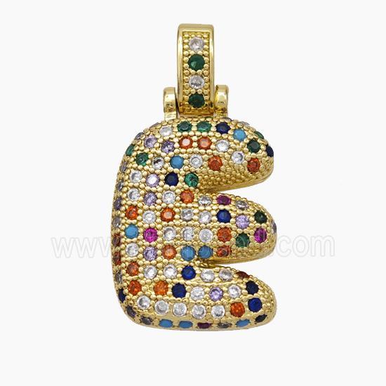 Copper Letter-E Pendant Micropave Zirconia Gold Plated