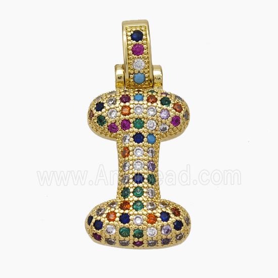 Copper Letter-I Pendant Micropave Zirconia Gold Plated