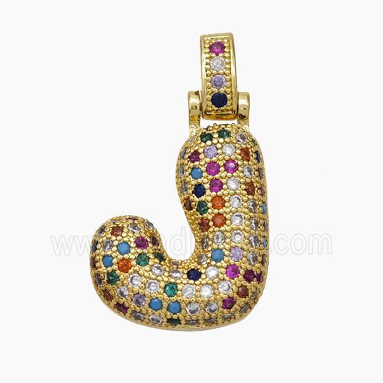 Copper Letter-J Pendant Micropave Zirconia Gold Plated