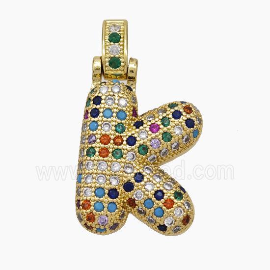 Copper Letter-K Pendant Micropave Zirconia Gold Plated