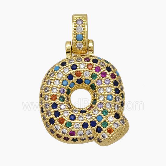 Copper Letter-Q Pendant Micropave Zirconia Gold Plated