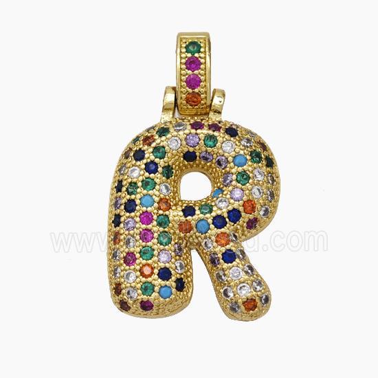 Copper Letter-R Pendant Micropave Zirconia Gold Plated