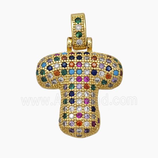 Copper Letter-T Pendant Micropave Zirconia Gold Plated
