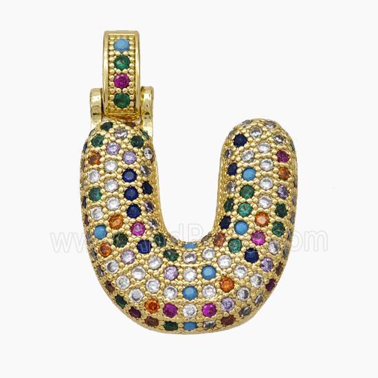 Copper Letter-U Pendant Micropave Zirconia Gold Plated