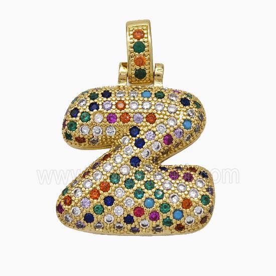 Copper Letter-Z Pendant Micropave Zirconia Gold Plated