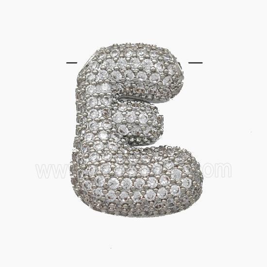 Copper Letter-E Pendant Pave Zirconia Platinum Plated