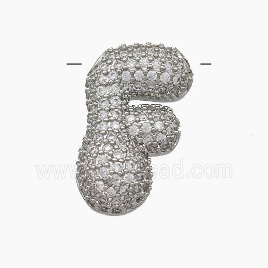 Copper Letter-F Pendant Pave Zirconia Platinum Plated