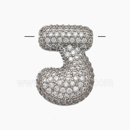 Copper Letter-J Pendant Pave Zirconia Platinum Plated