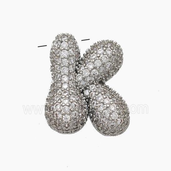 Copper Letter-K Pendant Pave Zirconia Platinum Plated