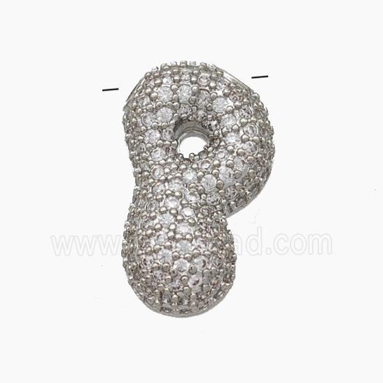 Copper Letter-P Pendant Pave Zirconia Platinum Plated