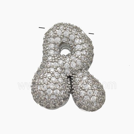 Copper Letter-R Pendant Pave Zirconia Platinum Plated