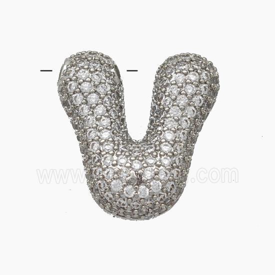 Copper Letter-V Pendant Pave Zirconia Platinum Plated