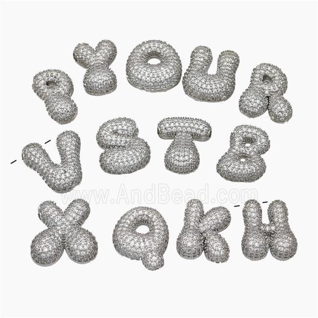 Copper Alphabet Pendant Pave Zirconia Mixd Letters Platinum Plated