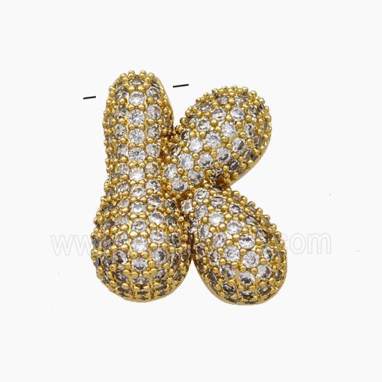 Copper Letter-K Pendant Pave Zirconia Gold Plated