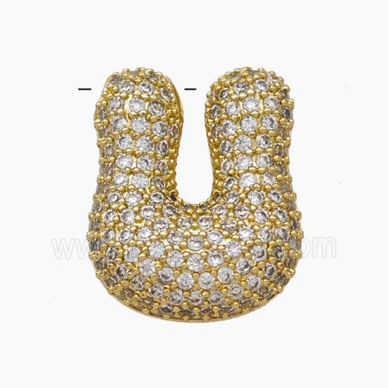 Copper Letter-U Pendant Pave Zirconia Gold Plated